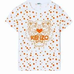 Kenzo Paris Womens Iconic Tiger Print T-Shirt Allover Dots Orange Streetwear